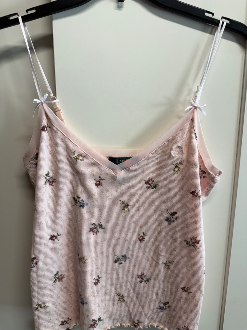 Ralph Lauren Pale Pink Floral Ribbed Cami with Bow Straps